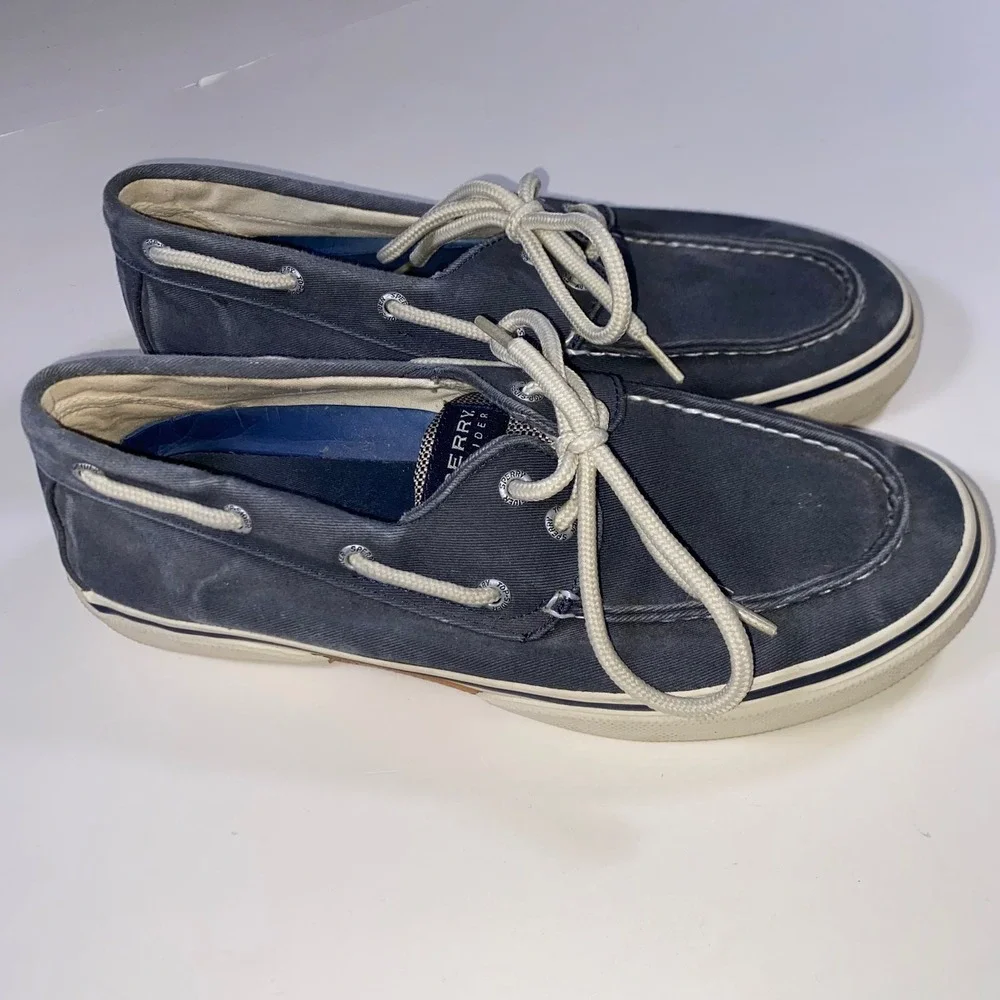 Sperry Top-Sider Mens Bahama Navy Blue Canvas Boat Shoe Sneakers 8.5M B13-CH171
